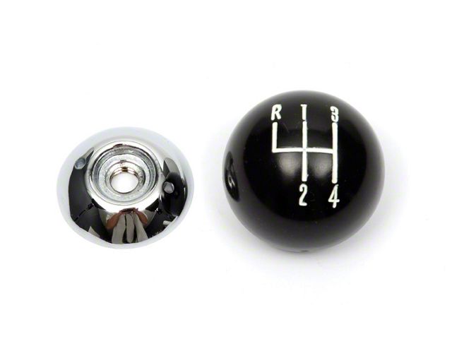 Camaro Shifter Knob, Manual Transmission, Black Ball/ChromeBase, 3/8 Thread, 4-Speed Shift Pattern, For Cars With Hurst Shifter, 1969-1981