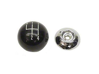 Camaro Shifter Knob, Manual Transmission, Black Ball/ChromeBase, 5/16 Thread, 4-Speed Shift Pattern, For Cars With Muncie Shifter, 1967-1968