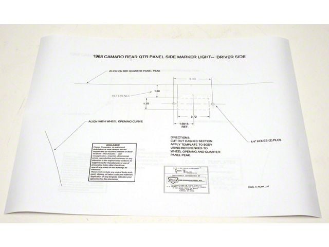 Camaro Side Marker Light Template Set, 1968