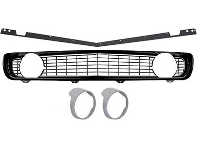 Standard Full Grille Kit with Unpainted Headlight Bezels; Black (1969 Camaro)