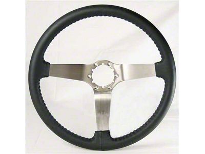 S6 Step Series 14-Inch Steering Wheel; Black Leather with Stainless Steel (Universal; Some Adaptation May Be Required)