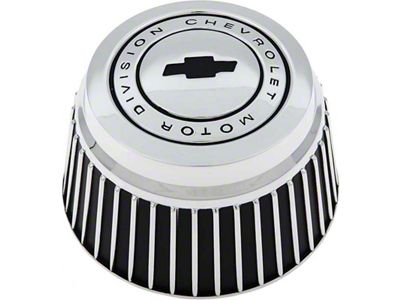 Tall Rally Wheel Derby Cap with Bow Tie Logo; Chrome (67-81 Camaro)
