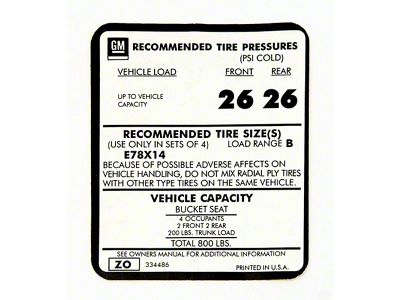 Camaro Tire Pressure, 1973-1974