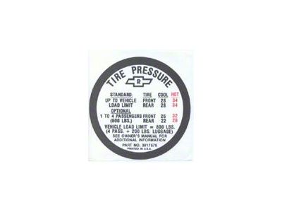 Tire Pressure Decal,SS396,Glove Box Door,1967