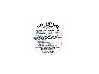 Camaro Tire Pressure Decal, Z28, Glove Box Door, 1968 (Z/28 Coupe)