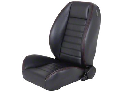 TMI Cruiser Collection Low Back Bucket Seats; Black Madrid Vinyl with White Stitching (Universal; Some Adaptation May Be Required)
