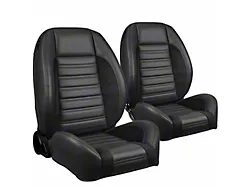 TMI Pro-Series Universal Sport R Low Back Seats; Black Madrid Vinyl with Black Unisuede and Black Stitching (Universal; Some Adaptation May Be Required)