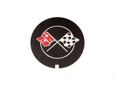Camaro Valve Cover Crossed Flag Emblem, Z28, Finned Aluminum, GM, 1969-1974 (Z28 Coupe)