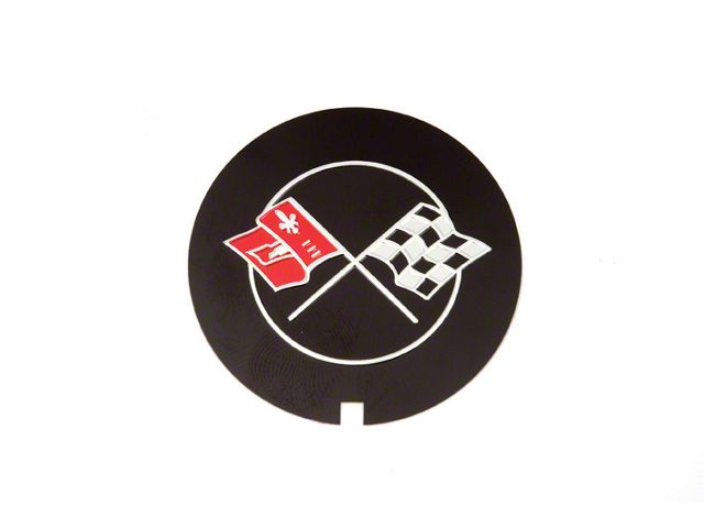 Camaro Valve Cover Crossed Flag Emblem, Z28, Finned Aluminum, GM, 1969-1974 (Z28 Coupe)