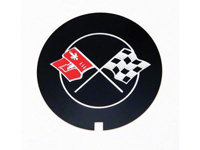 Camaro Valve Cover Crossed Flag Emblem, Z28, Finned Aluminum, Reproduction, 1969-1974 (Z/28 Coupe)