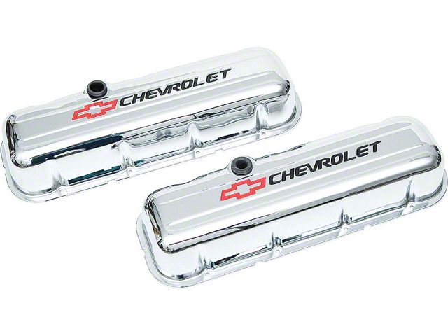 Camaro Valve Covers, Big Block, Tall Design, Chrome, With Baffle, Chevrolet Script & Bowtie Logo, 1967-1969