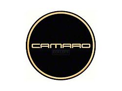 Camaro Wheel Center Cap Emblem, Gold Logo, Black Background, 1967-2002