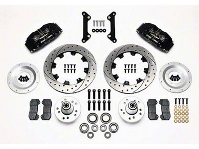 Camaro Wilwood Front Disc Brake Kit, 6-piston Black Calipers, Drilled & Slotted Rotors, 1970-1978