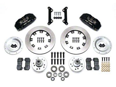 Camaro Wilwood Front Disc Brake Kit, 6-piston Black Calipers, Plain Rotors, 1970-1978