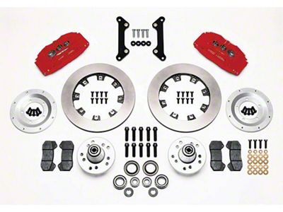 Camaro Wilwood Front Disc Brake Kit, 6-piston Red Calipers,Plain Rotors, 1970-1978