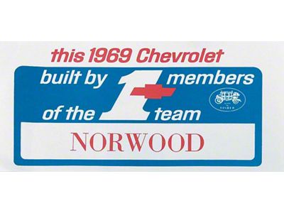 Camaro Window Decal, Team 1 Norwood, 1969