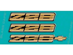 Z28 Rocker/Rear Bumper Domed Decal Emblem Kit; Gold (91-92 Camaro)