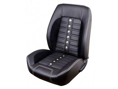 Camaro1967-68 Sport XR Front Only Upholstery, Black Vinyl, Black Suede w/Orange Contrast Stitch, Satin Black Grommets