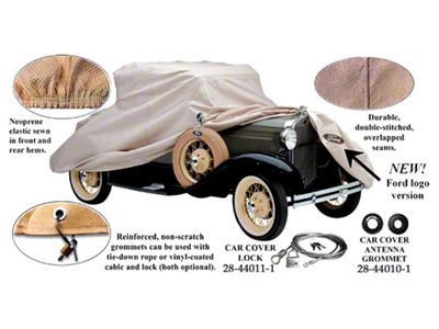 Car Cover, Tan Technalon, With Ford Oval FD-24 Logo, 1931Sedan, Slant Windshield