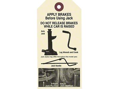 Car Jacking/Jack Stowage Instruction Tag With Wire, 1932