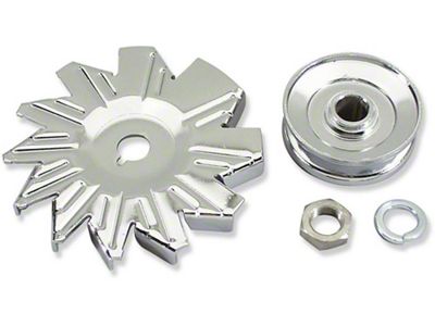 Chevelle Alternator Fan & Pulley Kit, Single Groove, Chrome, 1964-1972