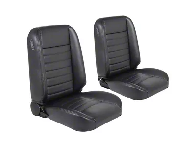 Cruiser Collection Classic Bucket Seats with Seat Mounting Brackets; Black Madrid Vinyl with Black Stitching (66-72 Chevelle)