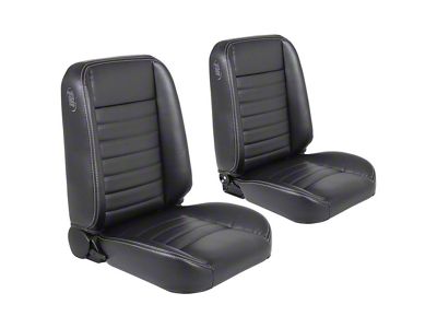 Cruiser Collection Classic Bucket Seats with Seat Mounting Brackets; Black Madrid Vinyl with White Stitching (66-72 Chevelle)