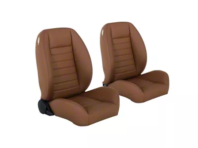 Cruiser Collection Low Back Bucket Seats with Seat Mounting Brackets; Saddle Brown Vinyl with Brown Stitching (66-72 Chevelle)