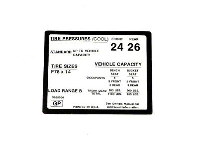 Chevelle Decal, Tire Pressure, 1971