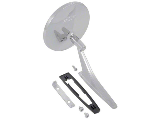 Gearzaar Round Bowtie Outside Rearview Mirrors For 1963-1964 Chevrolet Impala – Ribbed Base, Chrome