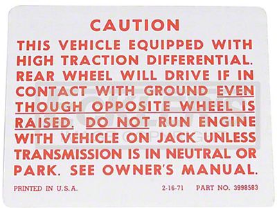 Interior Decal,Positraction Warning,71-78