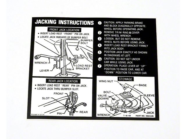 Chevelle Jacking Instructions Late ''70 , 1970