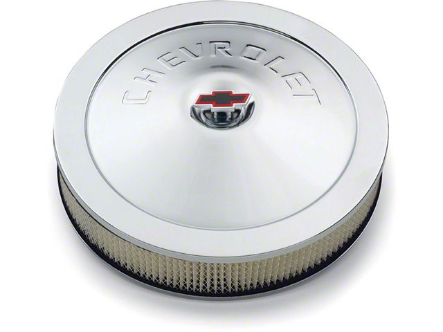 Chevelle & Malibu Air Cleaner Assembly, Open Element, 14 Diameter, Chrome, With Bowtie Wing Nut, 1964-1983