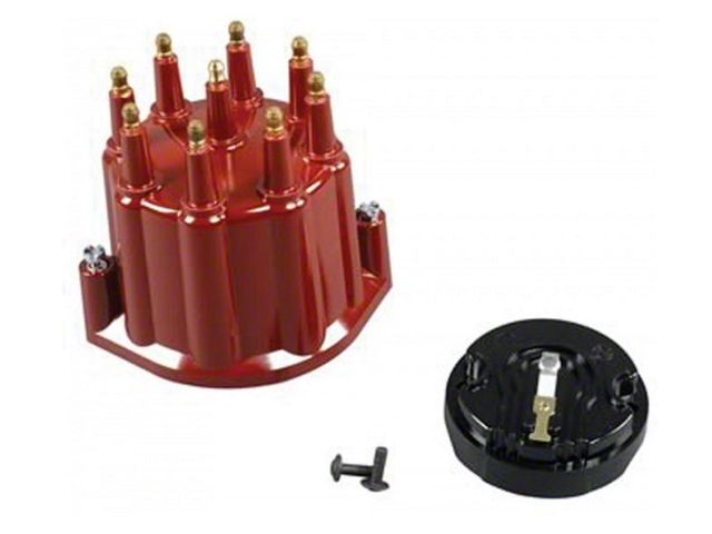 Chevelle & Malibu Distributor Cap & Rotor, With Male Terminals, For Billet Flame-Thrower Distributor, PerTronix, Red, 1964-83