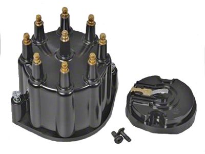 Chevelle & Malibu Distributor Cap & Rotor, With MaleTerminals, For Billet Flame-Thrower Distributor, PerTronix, Black,1964-83