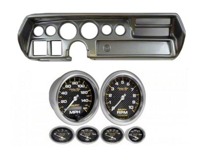 Chevelle & Malibu Instrument Cluster Panel, Sweep Style, Aluminum Finish, With Carbon Fiber Series Gauges, 1970-72