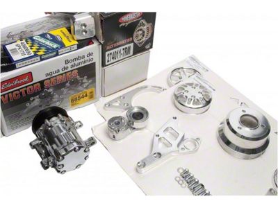 Chevelle & Malibu Serpentine Belt Pulley Kit, For Cars With Small Block Short Water Pump & Without Power Steering, Polished, Victory Series, Concept One, 1964-72