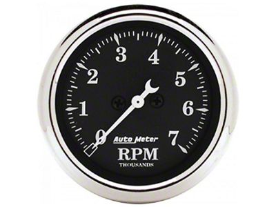 Auto Meter Old Tyme Black Series 2-1/16-Inch In-Dash Tachometer; 0-7000 RPM