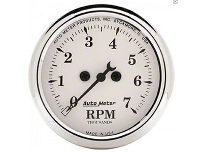 Auto Meter Old Tyme White Series 2-1/16-Inch In-Dash Tachometer; 0-7000 RPM