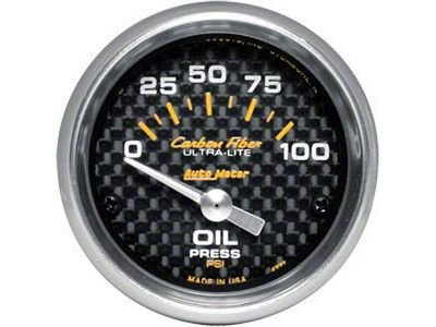 Auto Meter Carbon Fiber Series 2-1/16-Inch Oil Pressure Gauge; 0-100 PSI; Mechanical