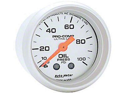 Auto Meter Ultra-Lite Series 2-1/16-Inch Oil Pressure Gauge; 0-100 PSI; Mechanical
