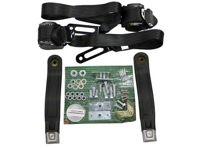 Chevelle Seat Belt & Shoulder Harness Kit, Front, 3-Point Retractable, Black, 1964-1965