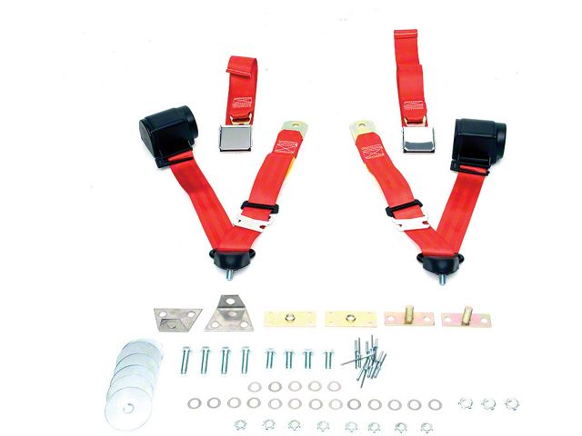 Chevelle Seat Belt & Shoulder Harness Kit, Front, 3-Point Retractable, Red, 1964-1965