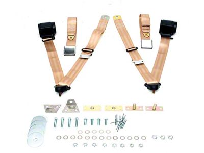 Chevelle Seat Belt & Shoulder Harness Kit, Front, 3-Point Retractable, Tan, 1966-1972