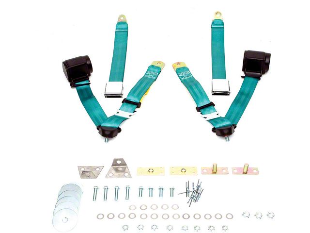 Chevelle Seat Belt & Shoulder Harness Kit, Front, 3-Point Retractable, Turquoise, 1966-1972