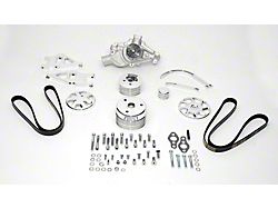 Chevelle Serpentine Pulley Kit, Small Block, With Polished Wide Brackets & Short Water Pump, For Cars With Air Conditioning & Without Power Steering, 1964-1972