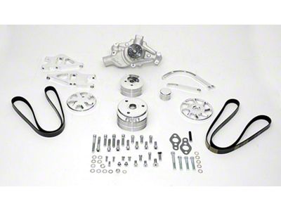 Chevelle Serpentine Pulley Kit, Small Block, With Polished Wide Brackets & Short Water Pump, For Cars With Air Conditioning & Without Power Steering, 1964-1972