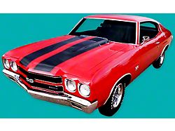 SS Hood and Deck Stripe Kit; Black (70-72 Chevelle)