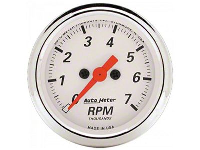 Auto Meter Arctic White Series 2-1/16-Inch In-Dash Tachometer; 0-7000 RPM