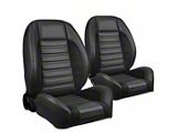 Pro-Series Universal Sport R Low Back Seats; Black Madrid Vinyl with Black Unisuede and Black Stitching (Universal; Some Adaptation May Be Required)